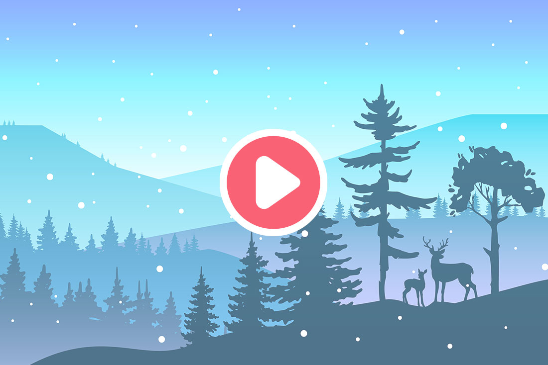 Illustration d'une forêt enneigée le soir de la Saint Sylvestre