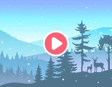 Illustration d'une forêt enneigée le soir de la Saint Sylvestre