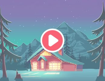 Illustration d'un chalet sous la neige à Noël
